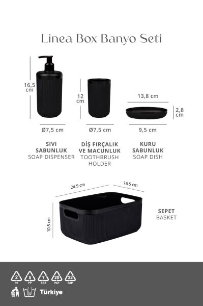 Okyanus Home Linea Box 4'lü Banyo Seti - Siyah