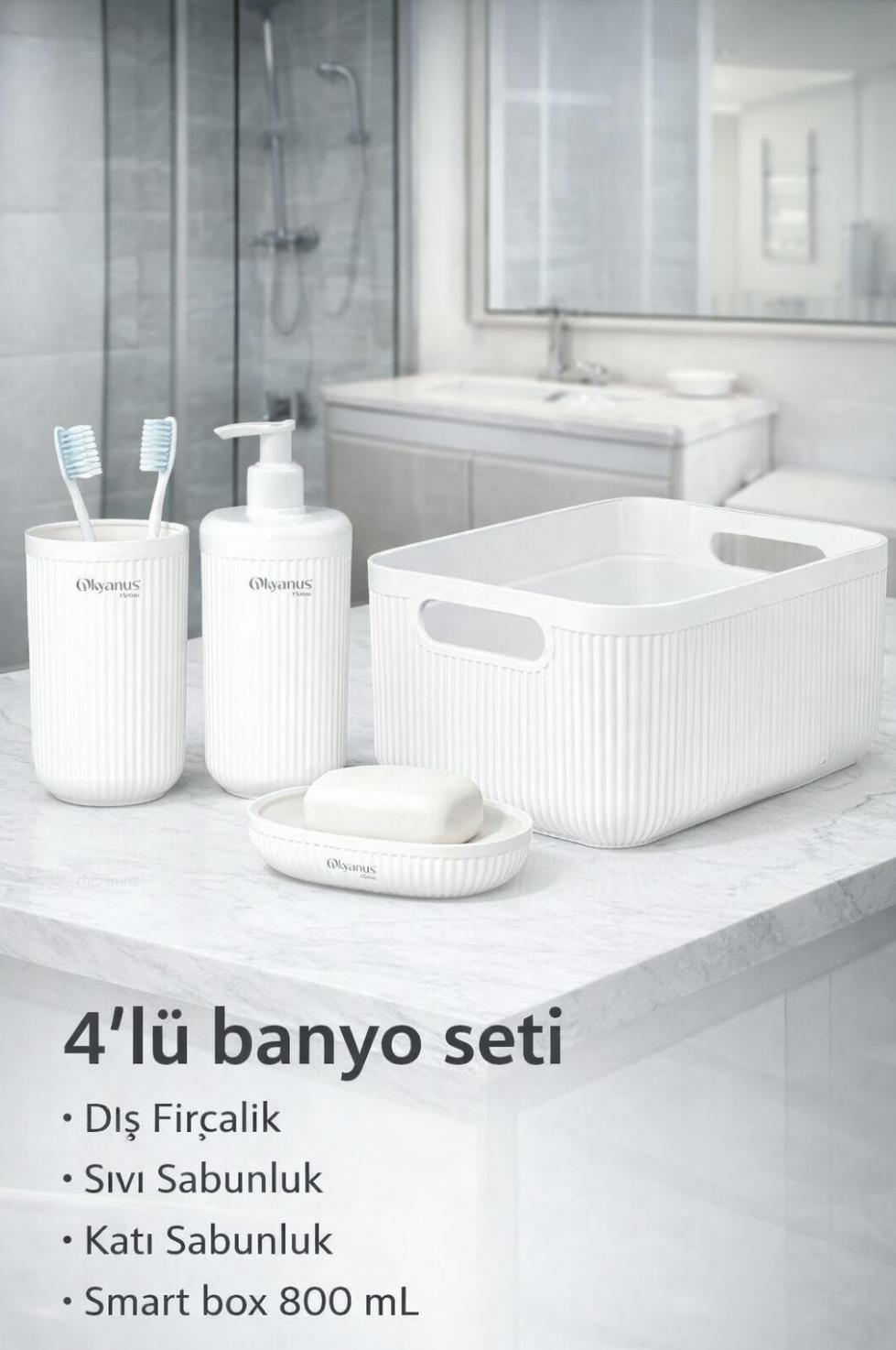 Okyanus Home Linea Box 4'lü Banyo Seti - Beyaz