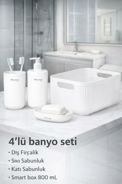 Okyanus Home Linea Box 4'lü Banyo Seti - Beyaz