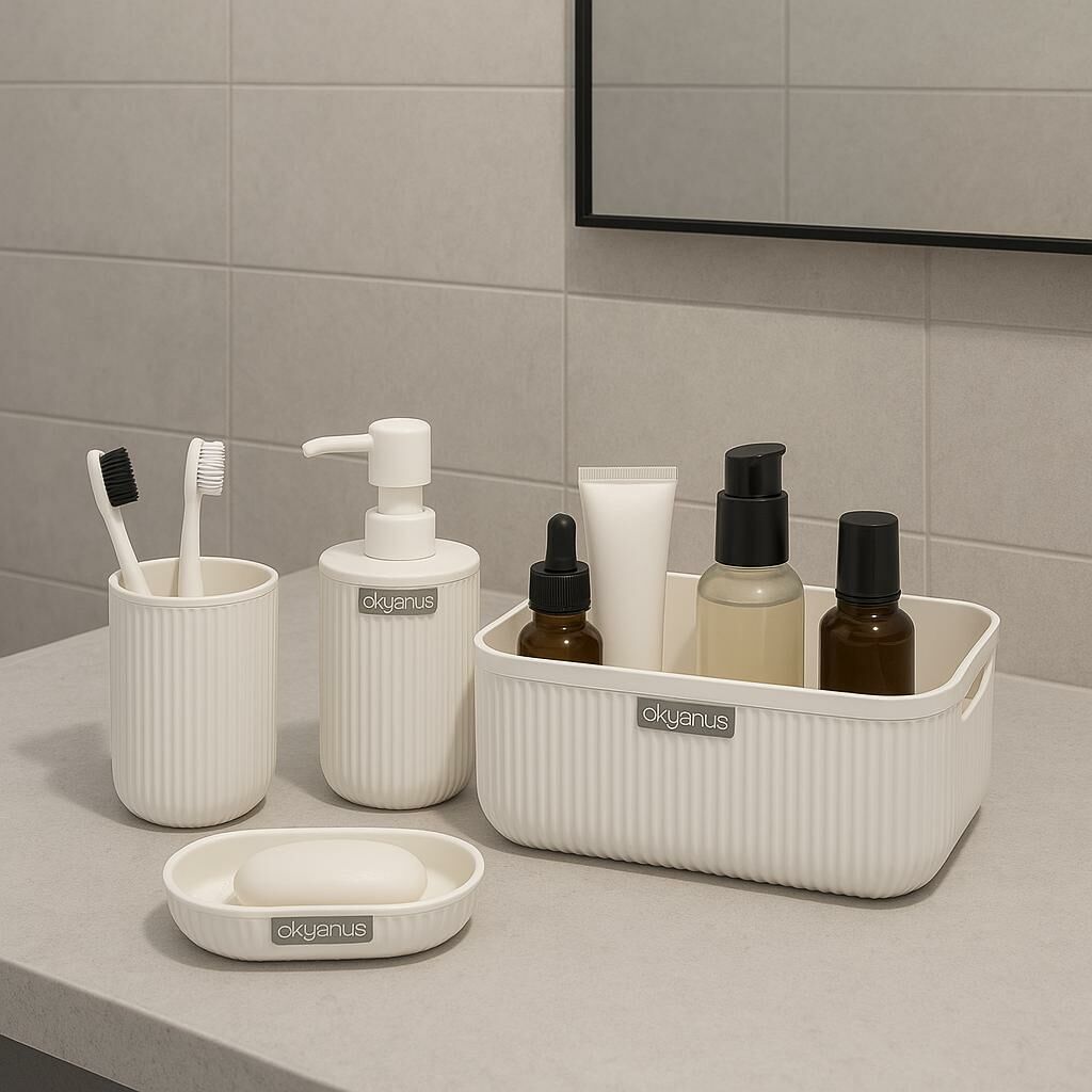 Okyanus Home Linea Box 4'lü Banyo Seti - Beyaz