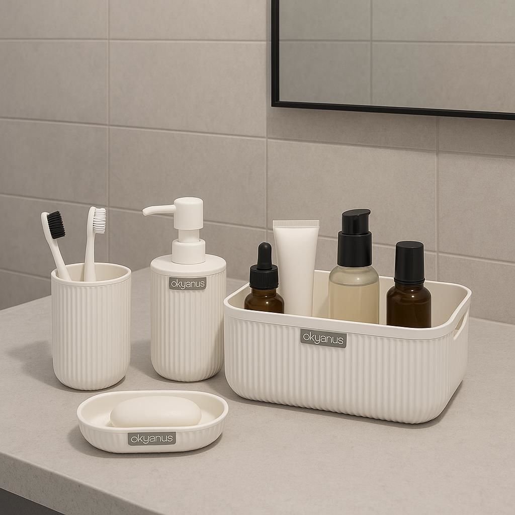 Okyanus Home Linea Box 4'lü Banyo Seti - Beyaz