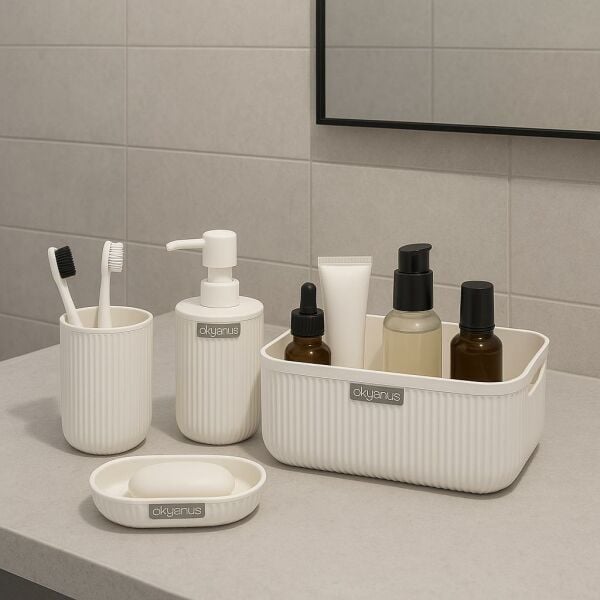 Okyanus Home Linea Box 4'lü Banyo Seti - Beyaz