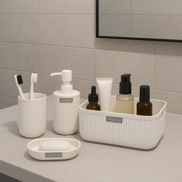 Okyanus Home Linea Box 4'lü Banyo Seti - Beyaz