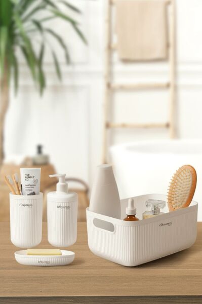 Okyanus Home Linea Box 4'lü Banyo Seti - Beyaz
