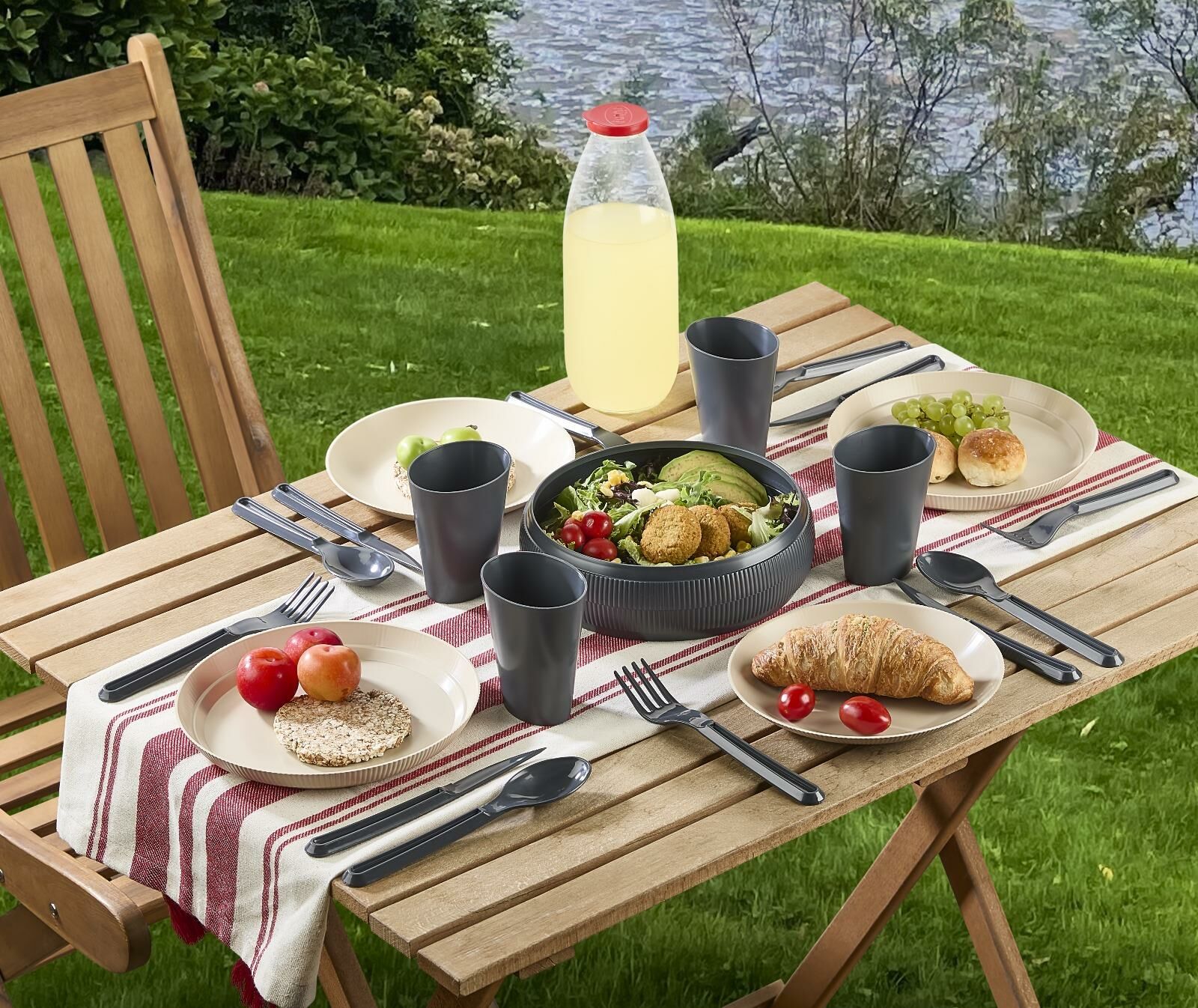 Okyanus Home 21 Parça Pratik Ufo Piknik Seti Antrasit-Krem