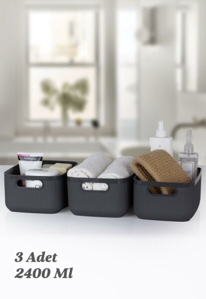 Okyanus Home Linea Smart Box Antrasit 3'lü Set 2400 Ml