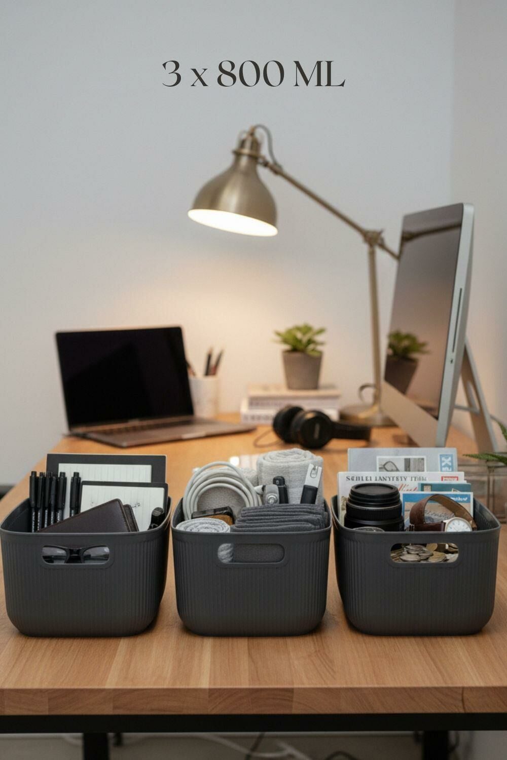 Okyanus Home Linea Smart Box Antrasit 3'lü Set 2400 Ml