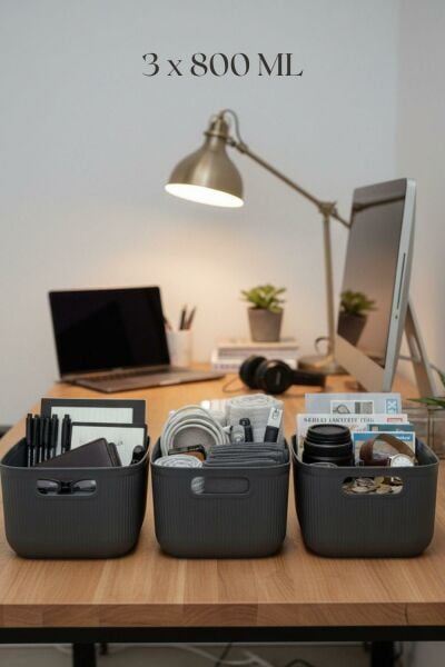Okyanus Home Linea Smart Box Antrasit 3'lü Set 2400 Ml