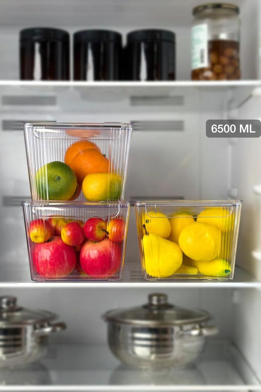 Okyanus Home 3'lü Kapaklı Şeffaf Buzdolabı Organizeri ve Saklama Kabı 6500ML