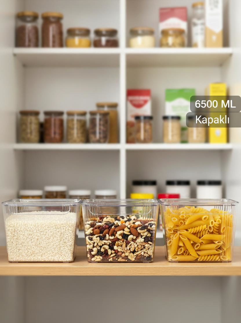 Okyanus Home 3'lü Kapaklı Şeffaf Buzdolabı Organizeri ve Saklama Kabı 6500ML