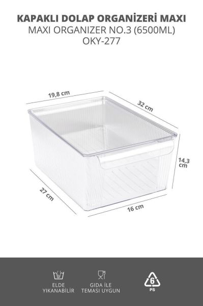 Okyanus Home 3'lü Kapaklı Şeffaf Buzdolabı Organizeri ve Saklama Kabı 6500ML