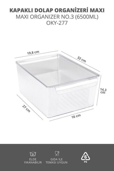 Okyanus Home 3'lü Kapaklı Şeffaf Buzdolabı Organizeri ve Saklama Kabı 6500ML