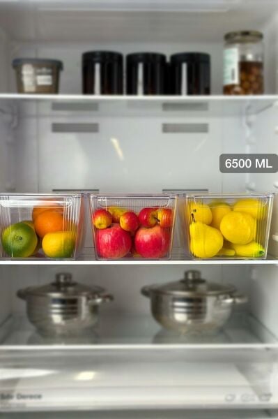 Okyanus Home 3'lü Kapaksız Şeffaf Buzdolabı Organizeri ve Saklama Kabı 6500ML