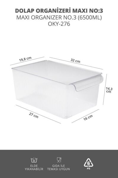 Okyanus Home 3'lü Kapaksız Şeffaf Buzdolabı Organizeri ve Saklama Kabı 6500ML