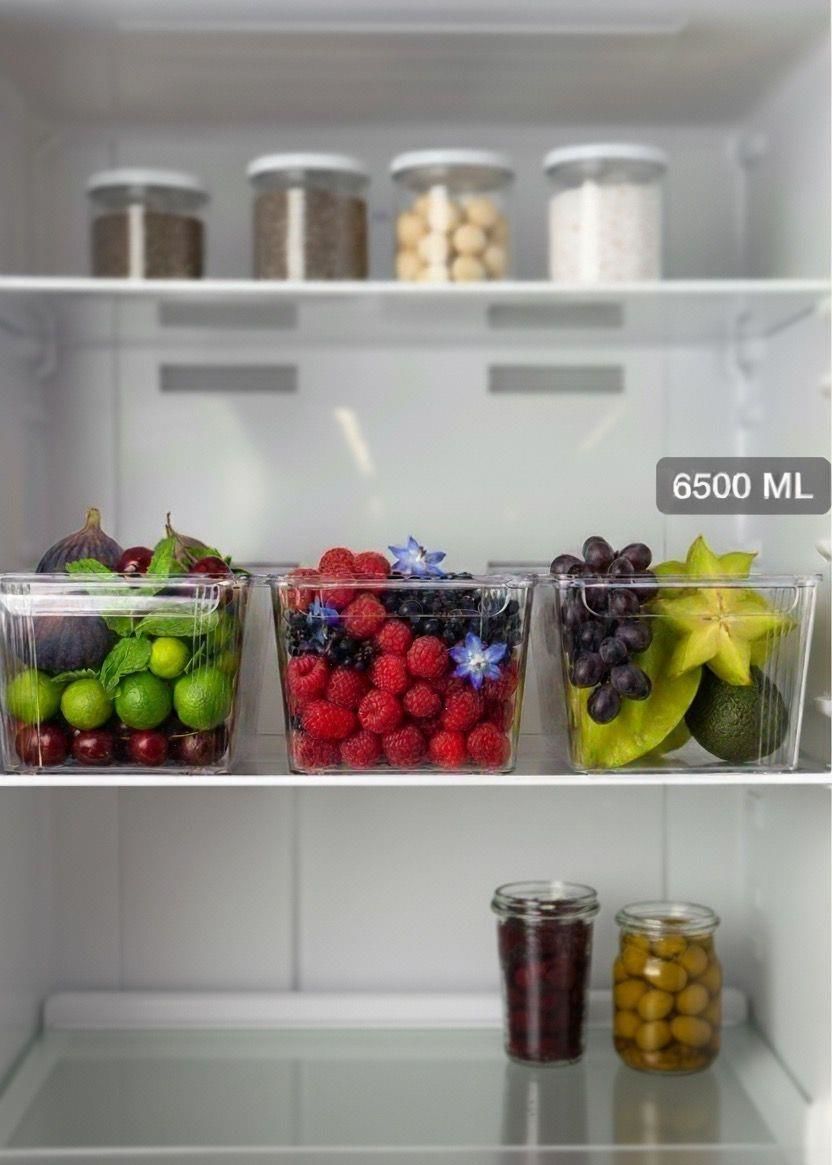 Okyanus Home 3'lü Kapaksız Şeffaf Buzdolabı Organizeri ve Saklama Kabı 6500ML
