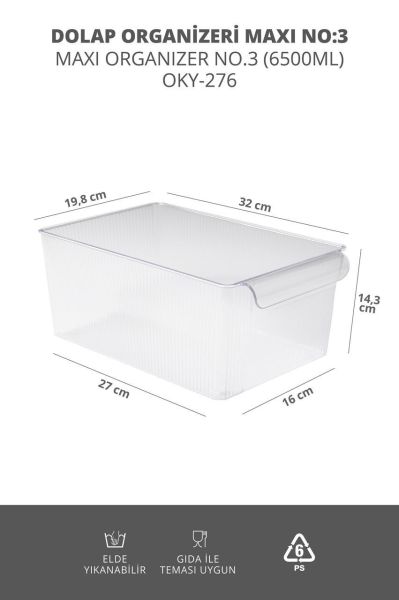 Okyanus Home 3'lü Kapaksız Şeffaf Buzdolabı Organizeri ve Saklama Kabı 6500ML