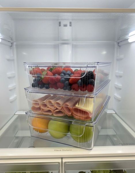 Okyanus Home 3'lü Kapaklı Şeffaf Buzdolabı Organizeri ve Saklama Kabı 3500ML
