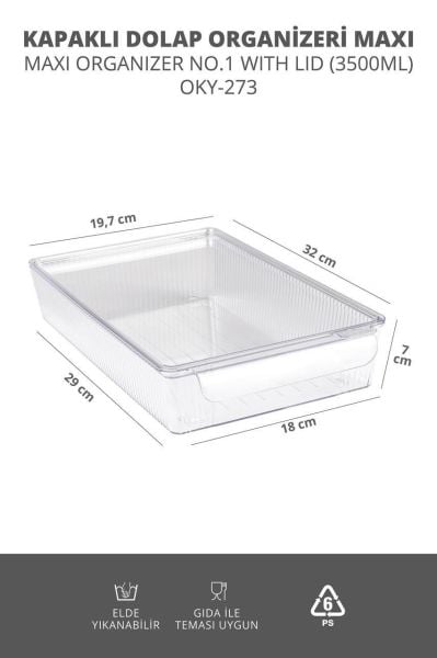 Okyanus Home 3'lü Kapaklı Şeffaf Buzdolabı Organizeri ve Saklama Kabı 3500ML