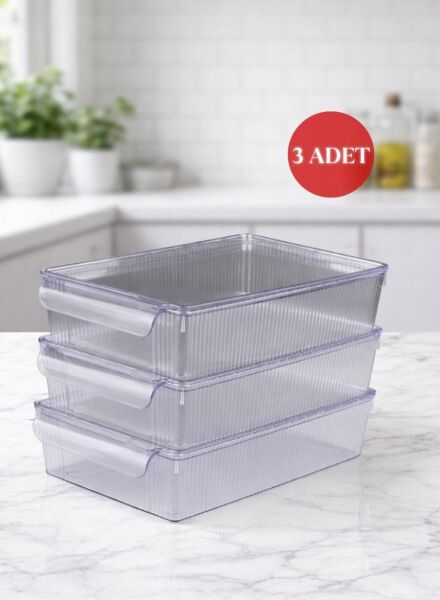 Okyanus Home 3'lü Kapaklı Şeffaf Buzdolabı Organizeri ve Saklama Kabı 3500ML