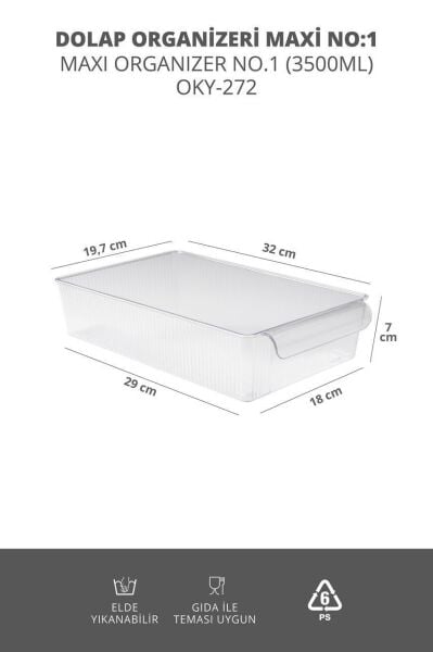 Okyanus Home 3'lü Kapaksız Şeffaf Buzdolabı Organizeri ve Saklama Kabı 3500ML