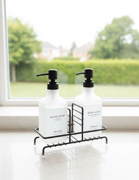 Okyanus Home Siyah Pompalı ve Standlı İkili Kare Sıvı sabunluk Buzlu Cam  500ml