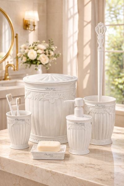 Okyanus Home Beyaz Sultan Serisi 5'li Banyo Seti
