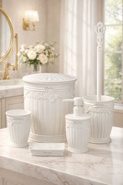 Okyanus Home Beyaz Sultan Serisi 5'li Banyo Seti