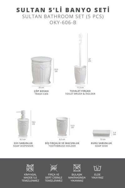 Okyanus Home Beyaz Sultan Serisi 5'li Banyo Seti
