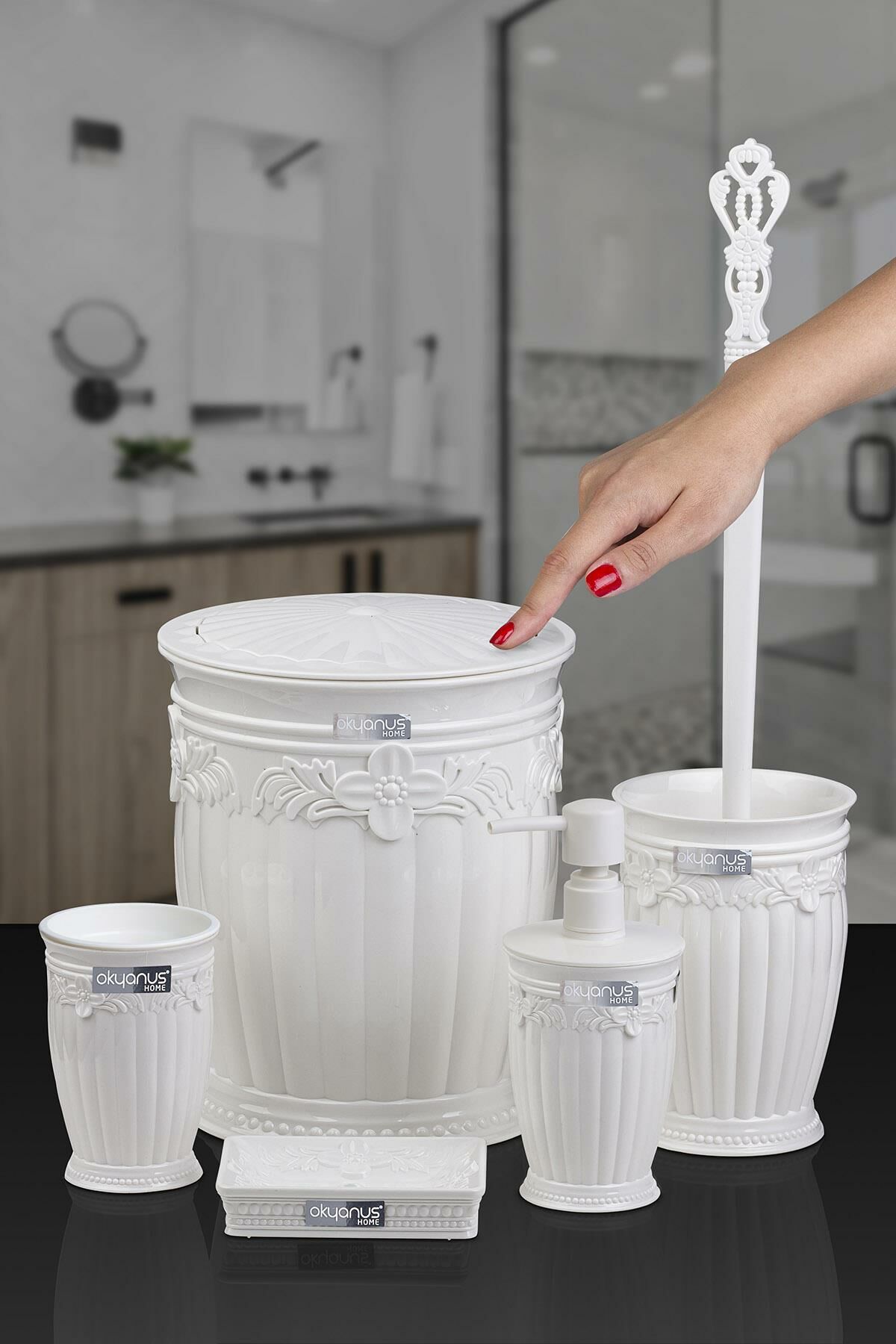 Okyanus Home Beyaz Sultan Serisi 5'li Banyo Seti