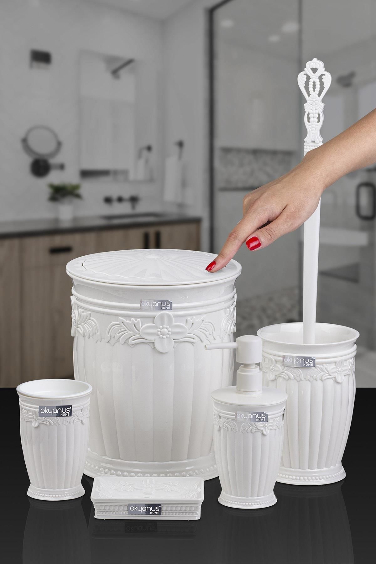 Okyanus Home Beyaz Sultan Serisi 5'li Banyo Seti