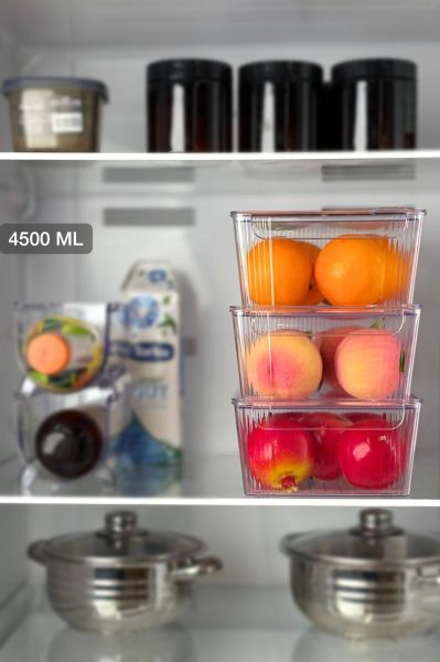 Okyanus Home 3'lü Kapaklı Şeffaf Buzdolabı Organizeri ve Saklama Kabı 4500ML