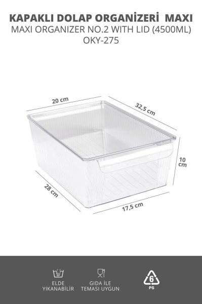 Okyanus Home 3'lü Kapaklı Şeffaf Buzdolabı Organizeri ve Saklama Kabı 4500ML