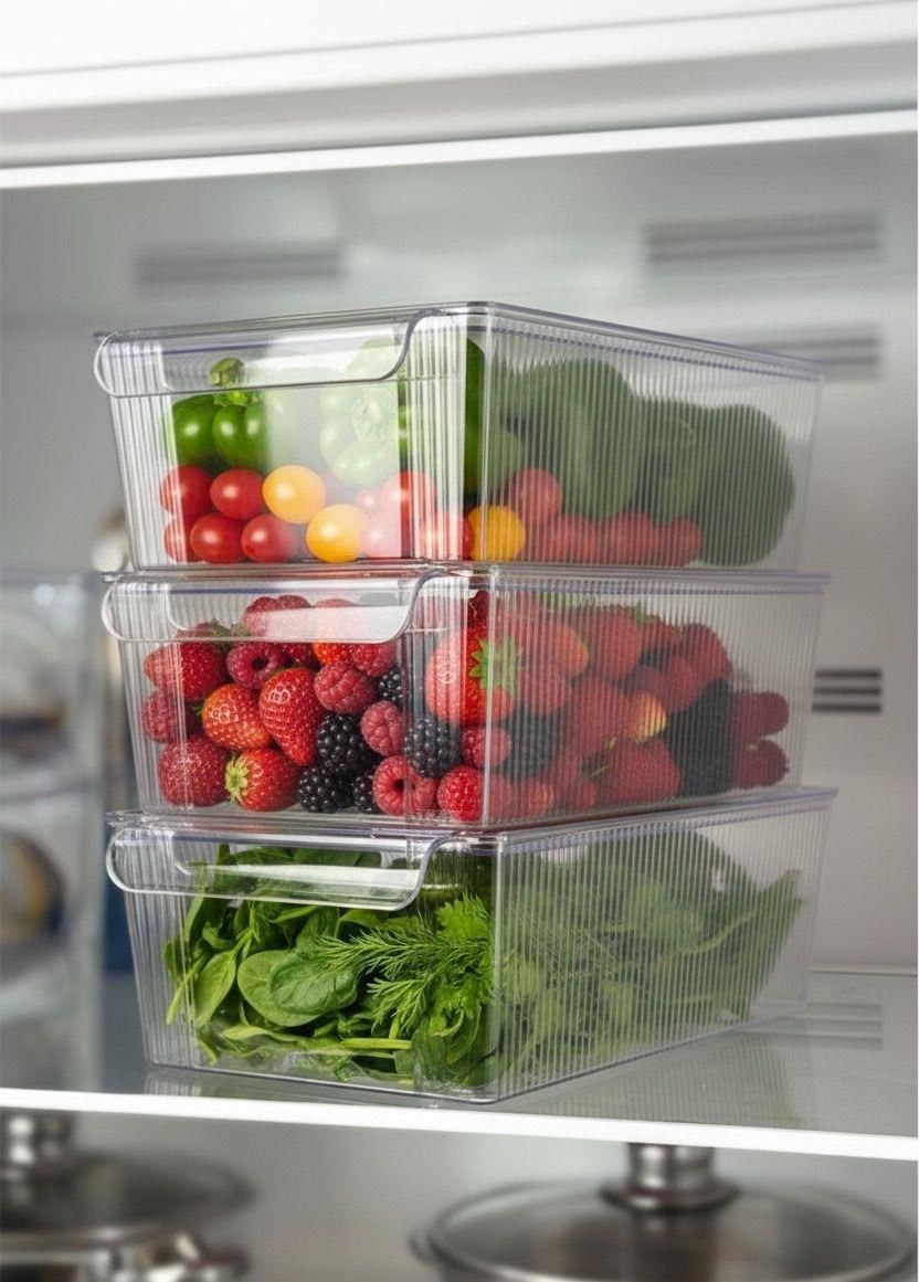Okyanus Home 3'lü Kapaklı Şeffaf Buzdolabı Organizeri ve Saklama Kabı 4500ML