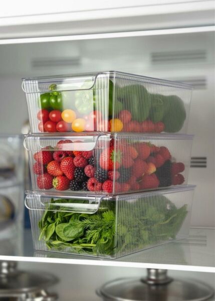 Okyanus Home 3'lü Kapaklı Şeffaf Buzdolabı Organizeri ve Saklama Kabı 4500ML