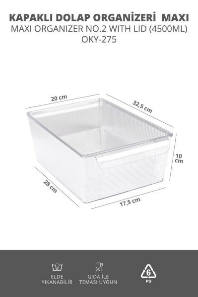 Okyanus Home 3'lü Kapaklı Şeffaf Buzdolabı Organizeri ve Saklama Kabı 4500ML
