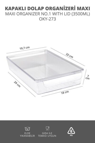 Okyanus Home 3 Boy Kapaklı Şeffaf Buzdolabı Organizeri ve Saklama Kabı 3'lü 3500ML-4500ML-6500ML