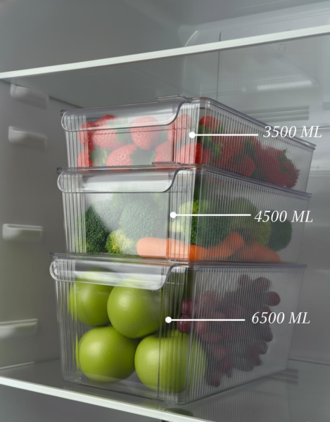Okyanus Home 3 Boy Kapaklı Şeffaf Buzdolabı Organizeri ve Saklama Kabı 3'lü 3500ML-4500ML-6500ML