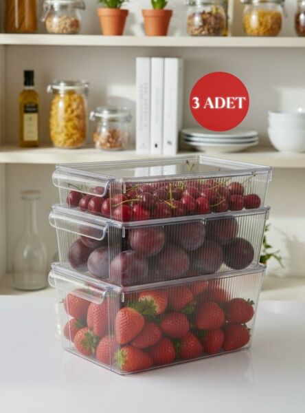 Okyanus Home 3 Boy Kapaklı Şeffaf Buzdolabı Organizeri ve Saklama Kabı 3'lü 3500ML-4500ML-6500ML