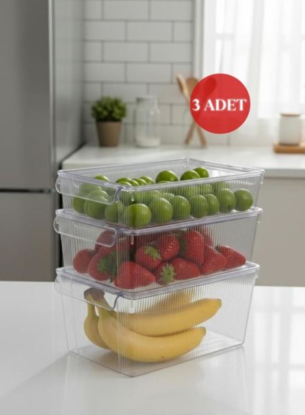 Okyanus Home 3 Boy Kapaklı Şeffaf Buzdolabı Organizeri ve Saklama Kabı 3'lü 3500ML-4500ML-6500ML