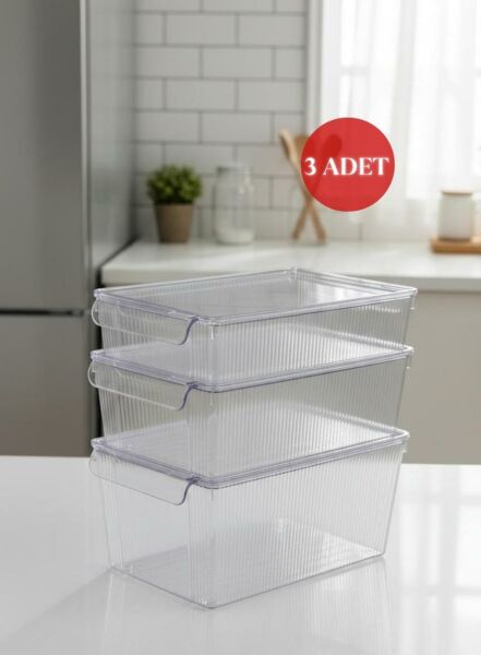 Okyanus Home 3 Boy Kapaklı Şeffaf Buzdolabı Organizeri ve Saklama Kabı 3'lü 3500ML-4500ML-6500ML