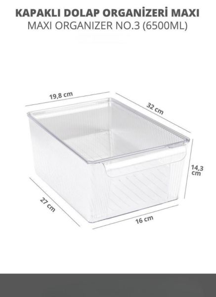 Okyanus Home 3 Boy Kapaklı Şeffaf Buzdolabı Organizeri ve Saklama Kabı 3'lü 3500ML-4500ML-6500ML