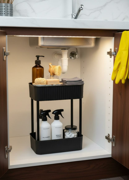 Okyanus Home Banyo-Mutfak Düzenleyici 2 katlı Tekerleksiz Pratik Raf Siyah