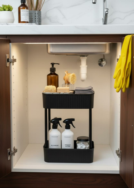 Okyanus Home Banyo-Mutfak Düzenleyici 2 katlı Tekerleksiz Pratik Raf Siyah