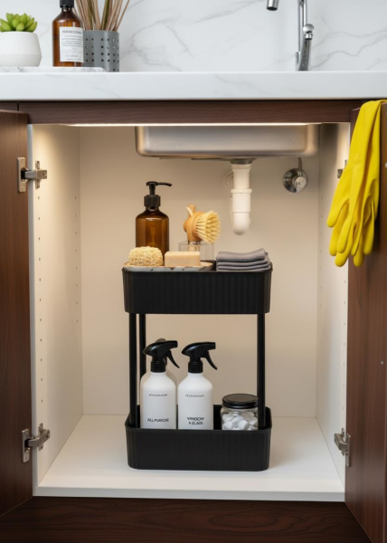 Okyanus Home Banyo-Mutfak Düzenleyici 2 katlı Tekerleksiz Pratik Raf Siyah