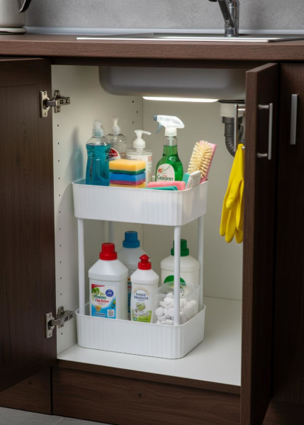 Okyanus Home Banyo-Mutfak Düzenleyici 2 katlı Tekerleksiz Pratik Raf Beyaz