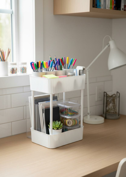 Okyanus Home Banyo-Mutfak Düzenleyici 2 katlı Tekerleksiz Pratik Raf Beyaz