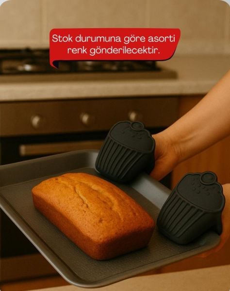 Okyanus Home Silikon Cupcake Isı Yalıtımlı 2'li Fırın Eldiveni