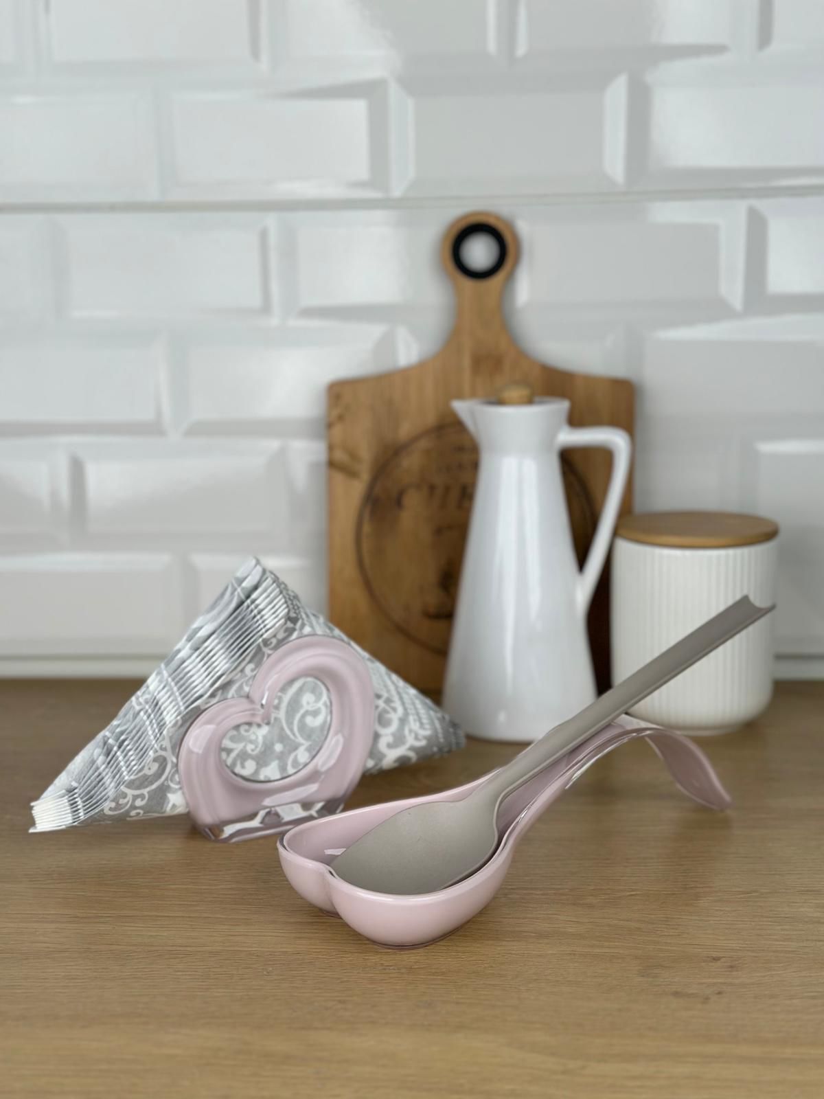 Okyanus Home Çift Baskı Kepçe Kaşık Altlığı ve Peçetelik Pembe