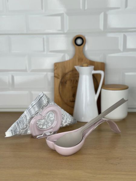 Okyanus Home Çift Baskı Kepçe Kaşık Altlığı ve Peçetelik Pembe