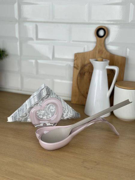 Okyanus Home Çift Baskı Kepçe Kaşık Altlığı ve Peçetelik Pembe